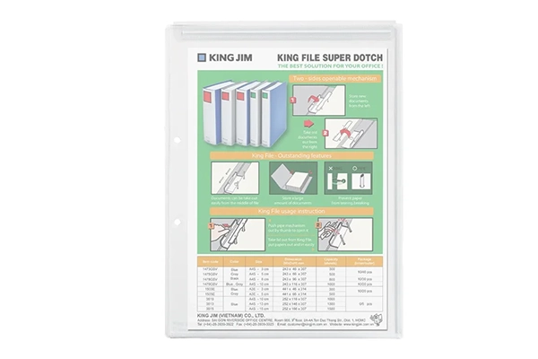 King Jim Gusseted Plastic Document Pouch with Flap, Punch Holes & Zipper
